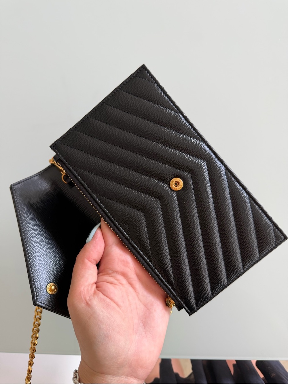 Saint Laurent Black Quilted Leather Crossbody with Gold YSL Chain - Picture 5 of 7